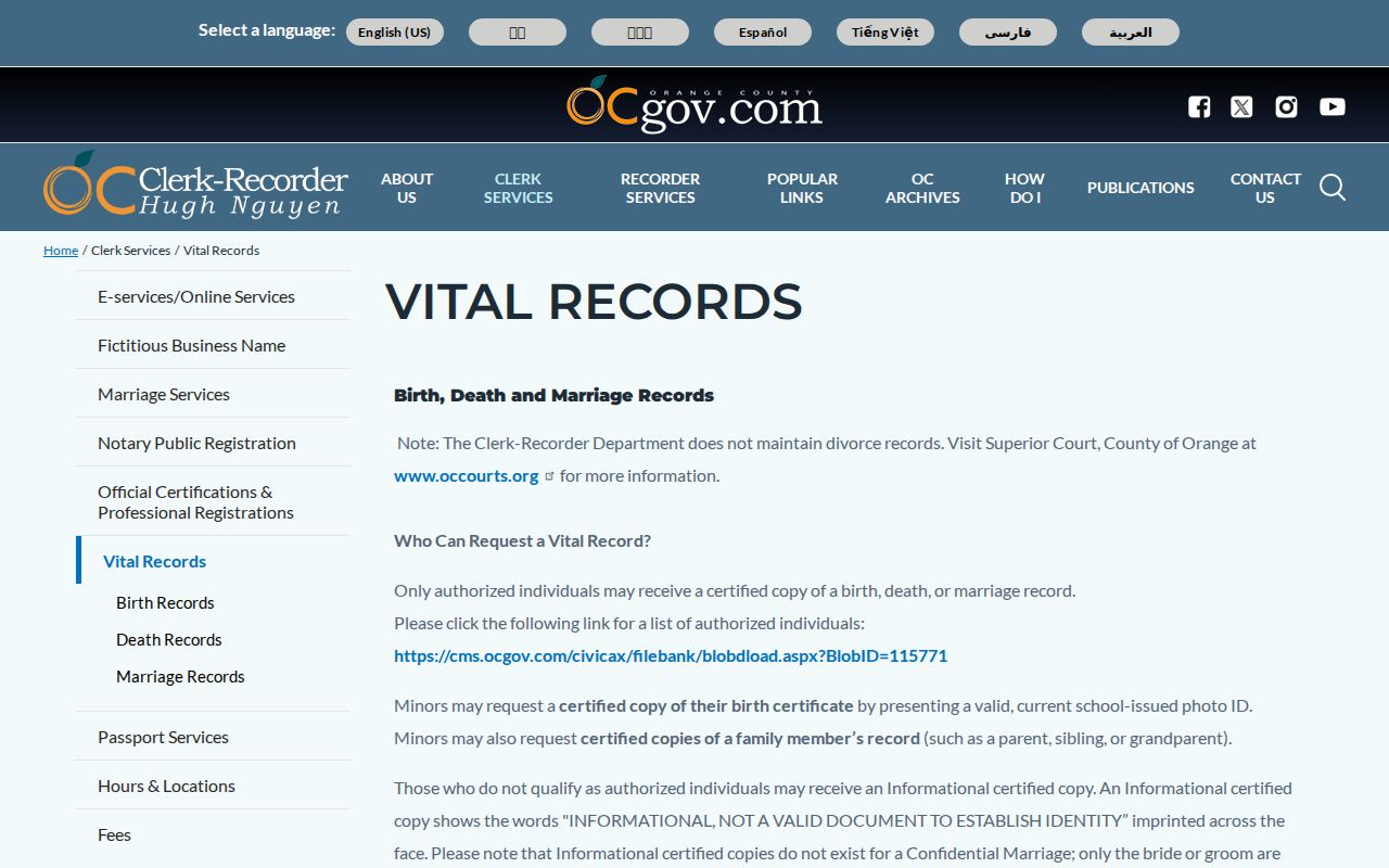 Buena Park people search Orange County Clerk-Recorder records request