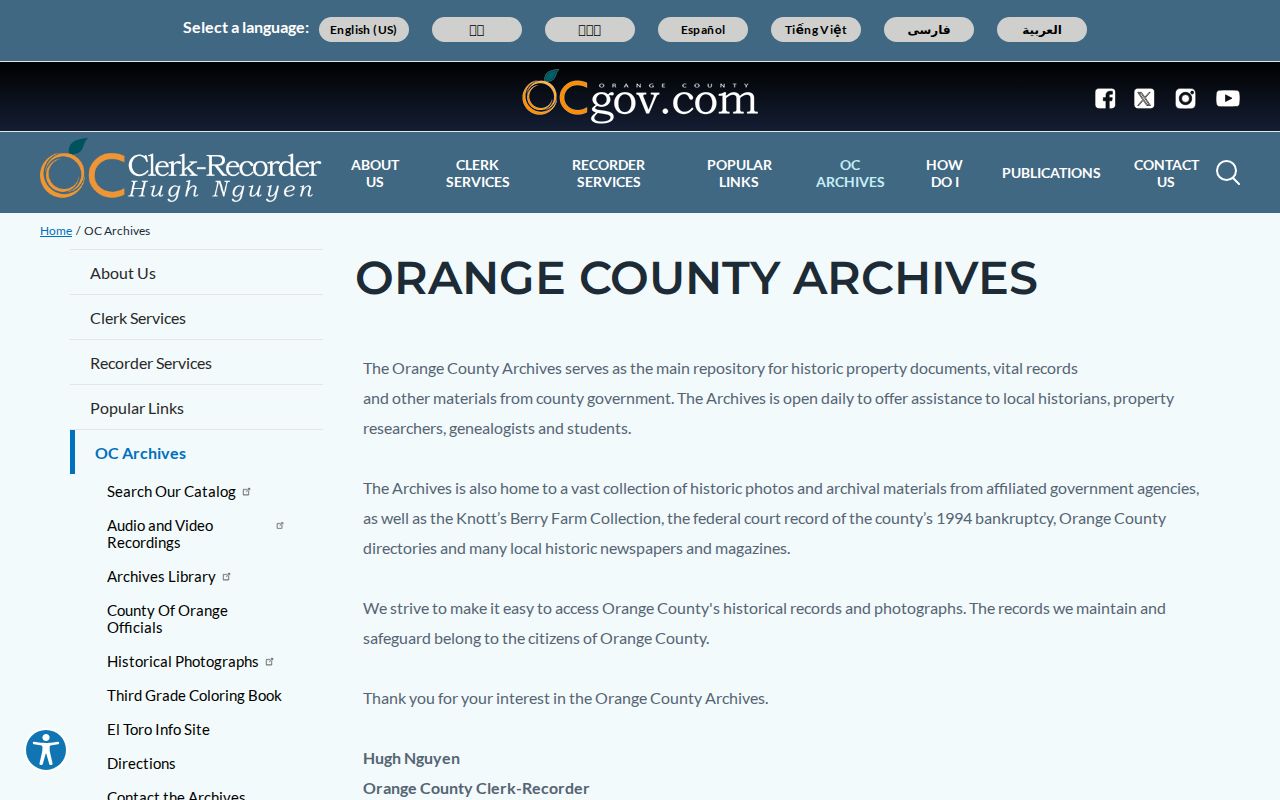 Buena Park people search Orange County Archives historical records