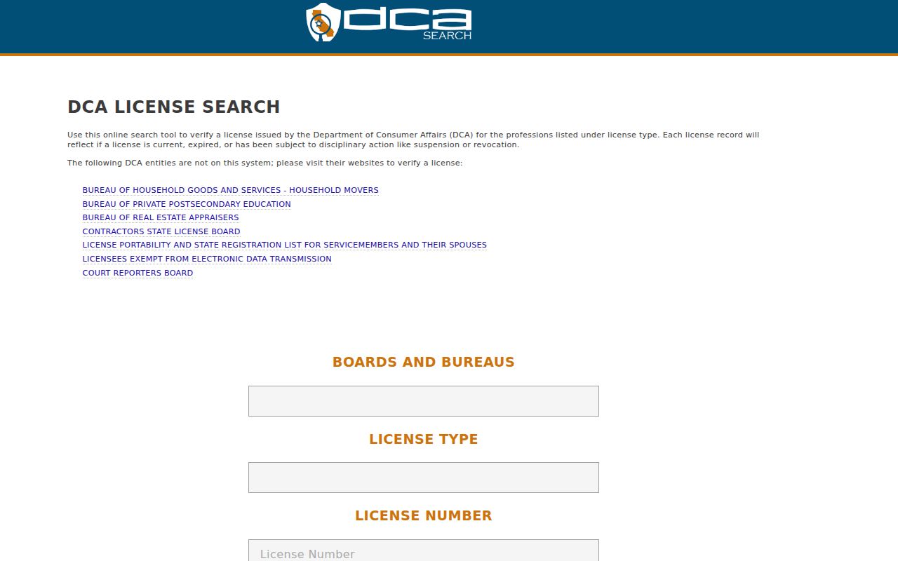 Buena Park public records California DCA professional license search