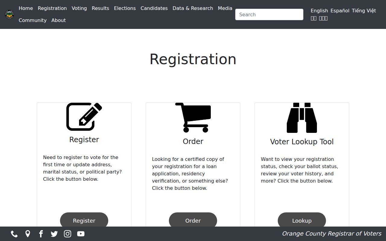 Buena Park voter registration records Orange County Registrar registration page