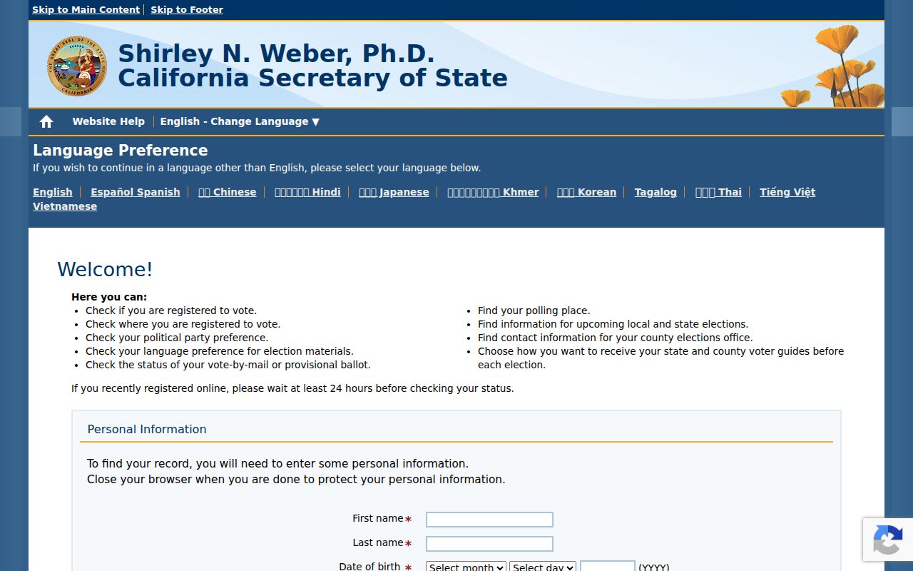 Buena Park voter registration records California My Voter Status lookup